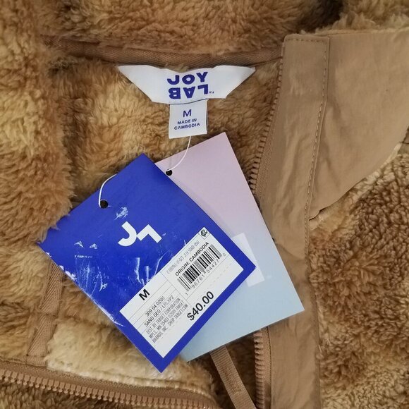 +NEW Joy Lab Size M Oversized Loose Fit Fleece Jacket in Sand Brown Geo Print - Picture 4 of 7